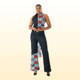 Open Back Halter Tops for Women Bow Tie Back with bell bottom pants