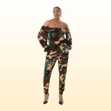 Loose Fit Elastic Off Shoulder, Sleeve Jumpsuit Rompers with Pockets