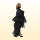 Women's Hi-Lo Long Tutu Tulle Bustle Skirt Elastic Waist & Short Jacket