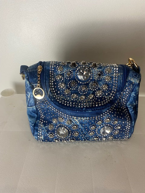 Blue Jean Denim handbag with Rhinestone with Sparkling Rhinestone