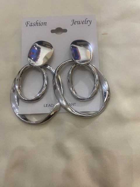 SILVER LARGE CLIP-ON EARRINGS FOR WOMEN STATEMENT EARRINGS