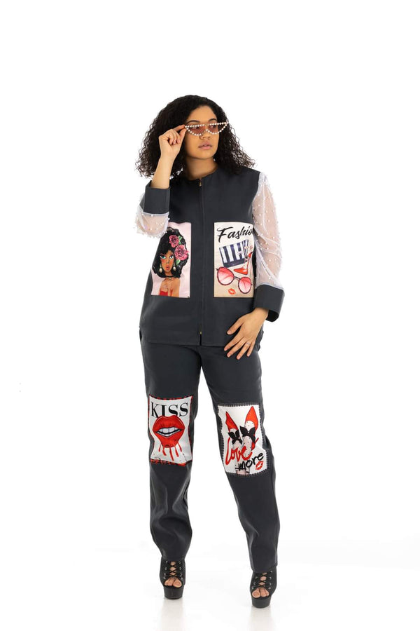 Patch jacket and pant set